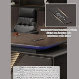 Modern L-Shaped Executive Desk with Drawers, Wooden Office Desk with Hidden Power Outlet