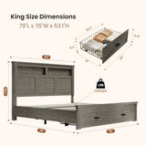 Ihanherry 54" Tall King Bed Frame with Farmhouse Roman Column Headboard