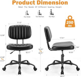 Sweetcrispy Small Office Desk Chair - Armless PU Leather with Comfy Lumbar Support, Height Adjustable Rolling Swivel Task, Black