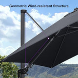 PURPLE LEAF 11.5' X 8.2' Tilting Patio Umbrella with Base Outdoor Cantilever Swivel Rectangle Umbrella, Grey