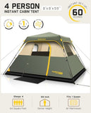 FanttikOutdoor Zeta C4 Pro Camping Tent 4 Person Instant Cabin Tent Setup in 60 Seconds with Rainfly & Windproof Portable with Carry Bag for Family Camping & Hiking, Upgraded Ventilation, Green