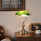 Liylan Green Glass Banker's Desk Lamp, Antique Banker Desk Lamps, Traditional Library Lamp with USB Charging Port, Vintage Desk Lamp