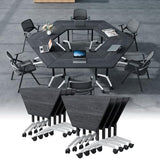 Usosidam Folding Conference Room Table with Wheels, Modular Mobile Trapezoidal Flip-Top Training Table for 2-8 Person, Space Saving Heavy Duty Seminar Meeting Tables for Office (8, Black2, 47.2in)