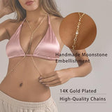 YOIHUR 14K Gold Body Chain Jewellery for Women, Sexy Layered Bikini Bra Beach Adjustable Belly Waist Chain, Beach Body Acessories for Women