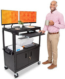 AV Cart with Locking Cabinet | Height Adjustable Utility Cart with Pullout Keyboard Tray & Cord Management