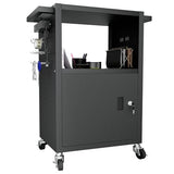Mobile AV Cart with Push Handles, Heavy Duty Rolling Media Cart with Customized Pegboard & Hooks, 4 Outlets