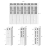 Tall Bookshelf Single Pack - Half Glass Door Design, White 7 Tier Book Shelf, Curio Cabinets with Storage
