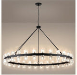 60 Inch Black Wagon Wheel Chandelier with Crystal Shade, 60 Lights