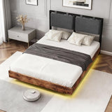LUCKLIFE Floating Bed Frame Full Size, with Adjustable Headboard and Smart LED Lights, Upholstered Bed Frame with RGB Lights, Modern Metal Bed, Easy Assembly, Under-Bed Storage, Bedroom