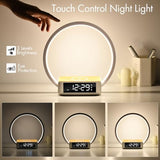 WILIT Bedside Lamp with Alarm Clock,Touch Lamp with Wireless Charger,Nightlight for Bedroom,Sunrise Wake-up Light,3-Grade (Wood Grain)