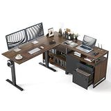 FEZIBO 66 Inch Executive L Shaped Standing Desk with 2-Drawer File Cabinet, Electric Height Adjustable Stand up Desk