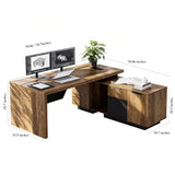 Retractable L-Shaped Executive Desk, Commercial-Grade Office Desk with Reversible Storage Cabinet