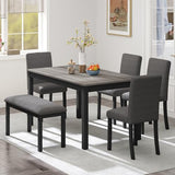 Zevemomo 6-Piece Solid Wood Dining Table Set, Wooden Legs, Dark Gray