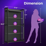 AODK Display Case with LED Lights, Display Cabinet with Glass Storage Shelves and Industrial Metal Mesh, 4-Tier Display Shelf for Collectibles, Curio Cabinet with Open Shelf, Black Book Shelf