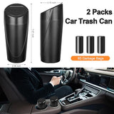 Kincown Car Trash Can, 2 Packs Mini Car Trash Bin with Lid, Leakproof Cup Holder Car Garbage Can with 60 Trash Bags, Vehicle Front Back Seat Organizers and Storage for Car, Home, Office, Black
