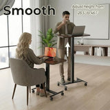 Small Rolling Laptop Standing Desk, Height Adjustable Mobile T-Base Desk with Lockable Casters