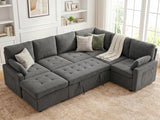 Huatean Home 105" U-Shape Sleeper Sofa with Storage, Large 7-Seat Modular Sectional with Removable Covers, Pull-Out Couch Bed for Living Room, Dark Grey