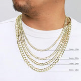 Nuragold 10K Real Yellow Gold Cuban Curb Solid Italian Link Chain Necklace