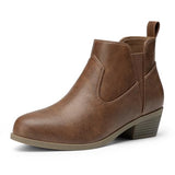 Athlefit Women's Chunky Low Heel Slip On Short Ankle Boots Brown Size 6