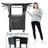 AV Cart with Locking Cabinet and Keyboard Tray Height Adjustable Utility Cart with Extra Storage,  300 Lbs(Black/43”x18”x43”)