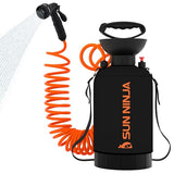 SUN NINJA Portable Shower, Camping Shower with 7 Mode Shower Head, Neoprene Cover Helps Keep Water Warm, High Pressure Hose, Easy to Carry (Black, 1.3 Gallon)