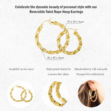 Solid 14K Yellow Gold Reversible Twisted Rope Hoop Earrings for Women Girls