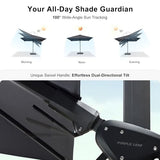 PURPLE LEAF 8.2' X 11.5' Tilting Patio Umbrella with Base Outdoor Cantilever Swivel Rectangle Umbrella, Grey