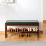 latifolia Solid Wood Bench, Entryway Shoe Bench with Cushion, 2 Tier Shoe Storage Organizer for Hallway, Living Room(Green,39.70''L)