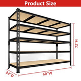 PrimeZone 60" W X 24" D X 72" H Heavy Duty Garage Storage Shelves, 3000 LBS