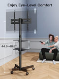 PERLESMITH Rolling TV Stand on Wheels for 23-60 Inch Flat Curved Screen TVs, Mobile TV Cart Height - Adjustable with Shelf/Tray, Portable TV Stand Holds up to 55 lbs, Max VESA 400x400mm, PSTVMC04