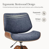 HULALA HOME Faux Leather Swivel Desk Chair No Wheels, Blue