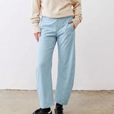 SeeLuNa Women Barrel Travel Pants Elastic Waistband Tapered Leg Baggy Mid Rise Work Trousers Lounge Pant with Pockets(Light-Blue,L)