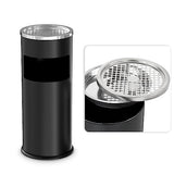 Black Trash Can with Lid Outdoor Indoor Stainless Steel Commercial Garbage Bin Waste Container, Black, 9.8 in x 24 in (D * H)
