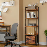 Furologee 5 Tier Bookshelf with Drawer, Tall Narrow Bookcase with Shelves, Rustic Brown