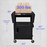 Adjustable Height Rolling AV Cart, Mobile Workstation With Drop Leaf Shelves