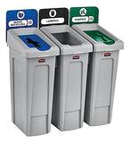 Rubbermaid Commercial Products SLIM JIM Recycling Station 3-Stream Landfill/Mixed Recycling/Compost Bin/Can/Kit/Station, 23 Gal