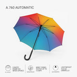 Knirps A.760 Curved Handle Rain Umbrella for Adults in Rainbow – 42" Windproof Automatic Open Canopy, Ultra Lightweight Steel Aluminum Frame with Large Button, Rounded Tips, Polyester Case Included