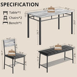 IRONCK Dining Table Set for 4, Kitchen Table with Upholstered Bench and 2 Chairs