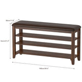 Shoe Rack Bench Entryway Storage with Leather Cushion, Shoe Organizer Bench for Entryway, Ideal for Front Doors Entrances Hallway Mudroom Featuring Rubberwood And 3 Height-Adjustable Removable Shelve