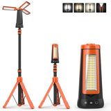 Dimgogo Rechargeable Camping Light with Stand 7ft Max Height, 15000mAh Portable Cordless LED Work Light, 5500 Lumen 6500/4500/3500K Dimmable Emergency Flashlight with Detachable Tripod, Orange