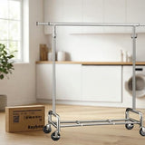 Heavy Duty Clothes Rack 75" Extra Wide, 450 LBS Clothing Rack with 4 Hooks, Lockable Wheels, Metal Garment Rack for Bedroom, Laundry Room, Commercial