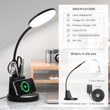 Vicsoon Desk Lamp with Wireless Charger, LED Desk Lamp for Home Office with Pen Holder, Dimmable Eye-Caring Study Desk Light