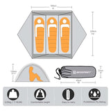 Bessport Camping Tent for 3 Person, Lightweight Backpacking Tent Waterproof Windproof Two Doors Easy Setup Double Layer Outdoor Tents for 3 to 4 Seasons, Suitable for Outdoor,Hiking,Camping