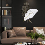 Anmotpe 30 inch Metal Feather Large Modern Wall Clock, Silent Non-Ticking Decorative Clocks for Living Room, Bedroom, Dining Room