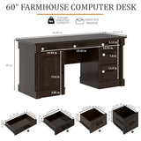 blini Large Farmhouse Executive Desk with Drawers，Wood Computer Desk