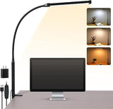 LED Desk Lamp with Clamp, Eye-Caring Clip on Lights for Home Office, 3 Modes 10 Brightness, Long Flexible Goose-Neck, Black