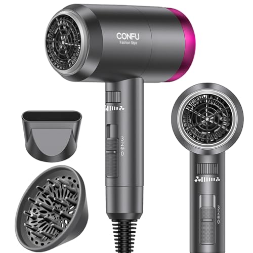 Dryer 1600W, Portable Lightweight Fast Drying Negative Ion Hairdryer CONFU