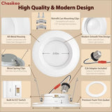 Chasikeo Metal 6 Inch LED Recessed Lighting, 1450LM Dimmable LED Can Lights, Retrofit Recessed Lights, 5CCT Selectable 2700K/3000K/3500K/4000K/5000K, 11.5W=140W, IC & Wet Rated, ETL & FCC, 10 Pack