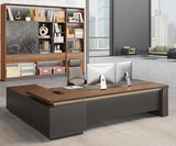 Large Modern Executive Office Desk with Open Storage Shelves, LED Lighting
