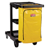 Rubbermaid Commercial Traditional Janitorial 3-Shelf Cleaning Cart, Wheeled with Zippered Yellow Vinyl Bag